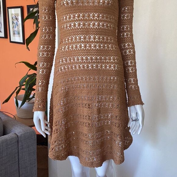 Kenneth Nicholson Camel Brown Loose Knit Mini Dress Size Small - Picture 4 of 12